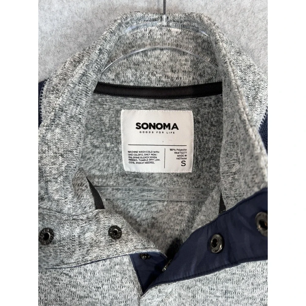 Sonoma Pullover Sweater Mens Small Gray Navy Blue Mock Neck Fleece Knit Warm